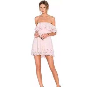 LOVERS + FRIENDS Women’s XS Light Pink Off Shoulder Laser Cut Ruffle Dress #Z9-7